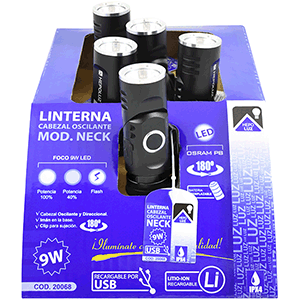 Linterna LED recargable cabezal oscilante 10W